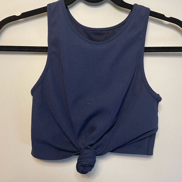 GapFit | Cropped Ribbed Knotted Tank with Built in Bra | Size XS | Navy - Picture 1 of 6